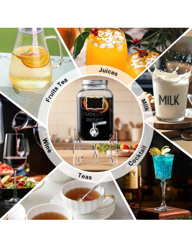 Dispensador de Bebidas de Vidrio BESHIGH 3.78L con Soporte Acrílico