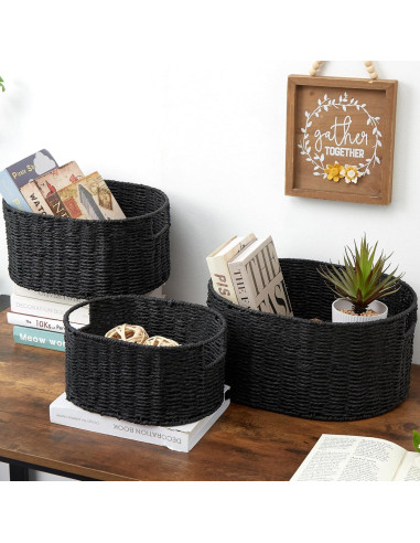 Juego de 3 Cestas de Mimbre Vagusicc Redondas 38.1x30.5 cm