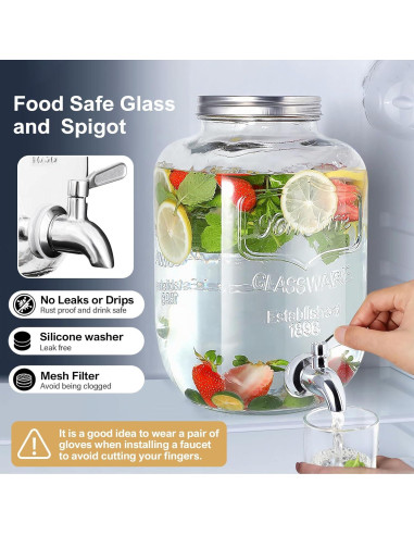 Dispensador de Bebidas de Vidrio BESHIGH 3.78L con Soporte Acrílico