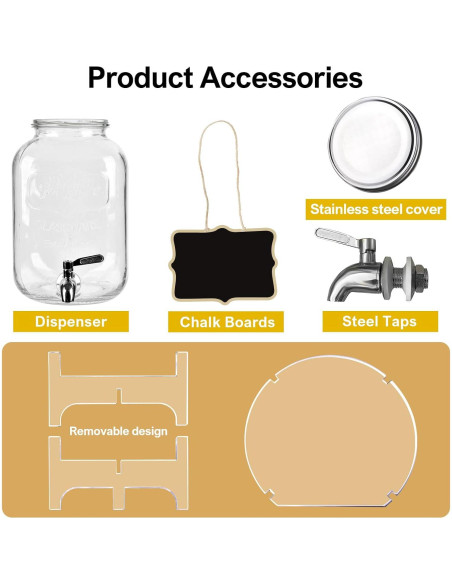 Dispensador de Bebidas de Vidrio BESHIGH 3.78L con Soporte Acrílico Dispensador de Bebidas de Vidrio BESHIGH 3.78L con Soporte Acrílico