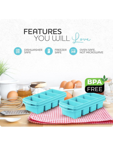 Bandeja de Congelador de Silicona Xomoo 2-Pack 1 Taza Apta Horno