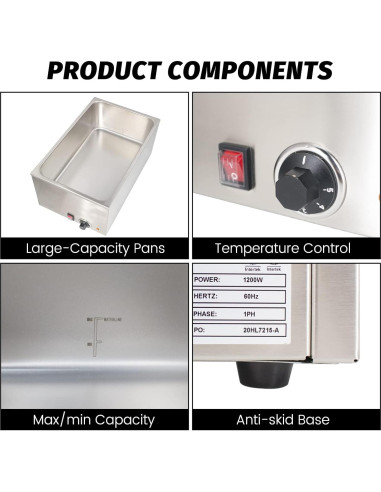 Calentador de Comida Comercial EASYROSE 1200W 53.9x33.8cm