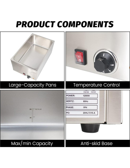 Calentador de Comida Comercial EASYROSE 1200W 53.9x33.8cm