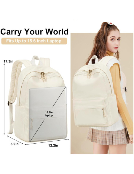 Mochila Escolar LOIDOU Beige 46x30x15cm para Chicas Adolescentes