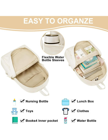 Mochila Escolar LOIDOU Beige 46x30x15cm para Chicas Adolescentes