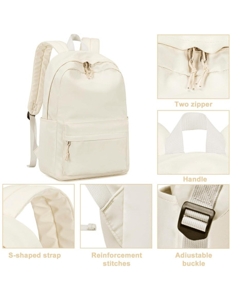 Mochila Escolar LOIDOU Beige 46x30x15cm para Chicas Adolescentes