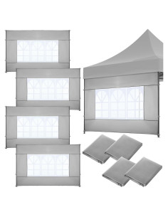 Windyun Paredes Laterales para Carpa 3x2m con Ventanas - Gris Claro