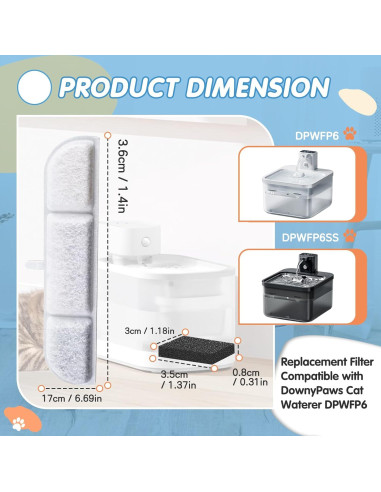Filtros de Reemplazo 8PCS Downy Paws para Fuente de Agua Gatos