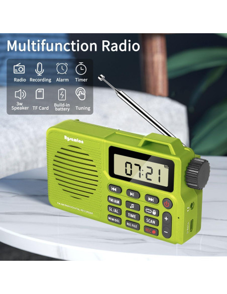 Radio Portátil AM/FM Rysamton con Bluetooth 5.0 y Grabadora