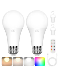 Bombilla LED Recargable A19 Yochoice 2 Paquetes 15 Colores
