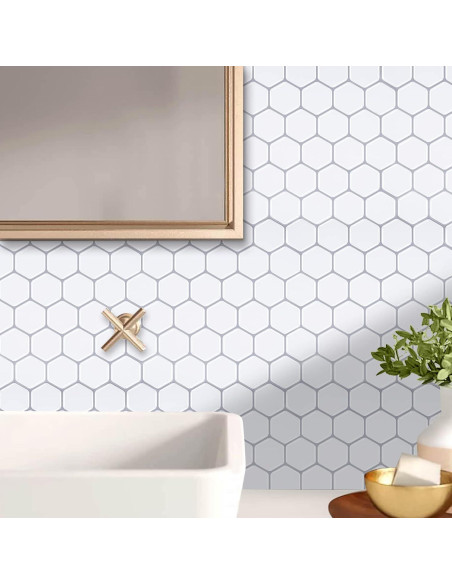 Azulejos Hexagonales 3D Autoadhesivos WalDecoo Blancos 0.93 m Azulejos Hexagonales 3D Autoadhesivos WalDecoo Blancos 0.93 m