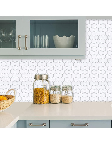 Azulejos Hexagonales 3D Autoadhesivos WalDecoo Blancos 0.93 m