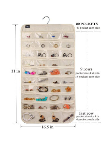 Organizador de Joyería Colgante BB Brotrade 80 Bolsillos Beige