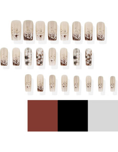 Uñas Postizas KSTBJN Primavera Francesas con Flores 24 Piezas 2