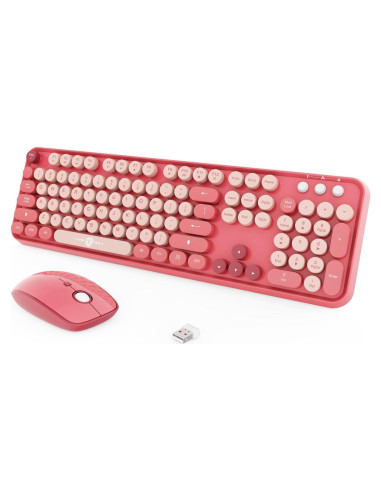 Combo Teclado y Ratón Inalámbrico FOPETT RosaBaya 2.4GHz