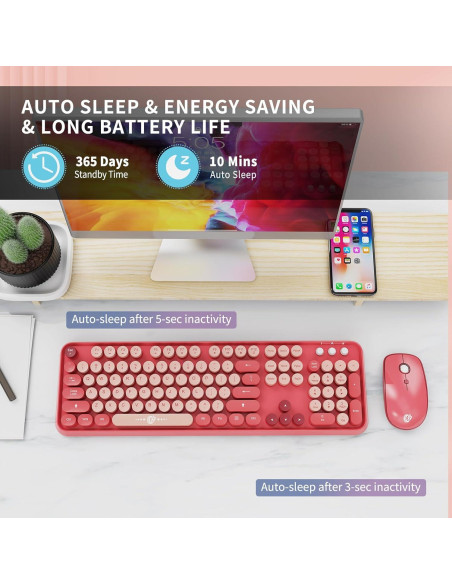 Combo Teclado y Ratón Inalámbrico FOPETT RosaBaya 2.4GHz