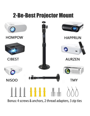 Soporte de Proyector 2-Be-Best Ajustable Techo/Pared Negro