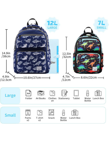 Mochila Escolar VASCHY para Niños de 12L - Tiburón