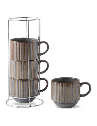Juego de 4 Tazas de Café Hasense de Cerámica 15 oz Marrón