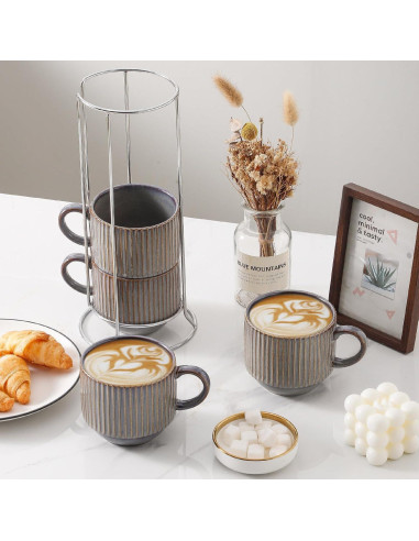 Juego de 4 Tazas de Café Hasense de Cerámica 15 oz Marrón