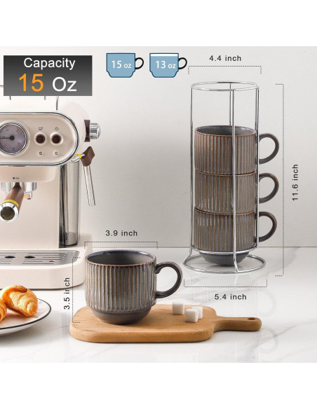 Juego de 4 Tazas de Café Hasense de Cerámica 15 oz Marrón