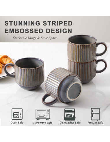 Juego de 4 Tazas de Café Hasense de Cerámica 15 oz Marrón