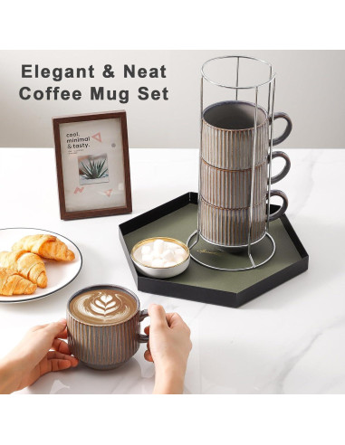 Juego de 4 Tazas de Café Hasense de Cerámica 15 oz Marrón