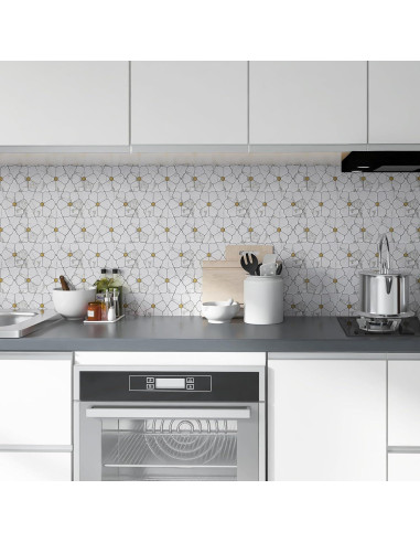 Azulejos Autoadhesivos Kieacia 10 Hojas PVC Mármol Dorado y Blanco