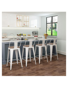 Conjunto de 4 Taburetes de Bar Metal Tongli 61 cm Crema