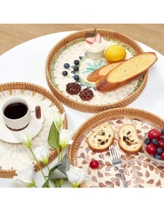 Bandeja Decorativa Redonda Kmelep de Ratán 30 cm Bohemia 2