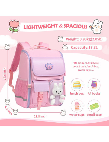 Mochila Escolar Kawaii VNINE Rosa para Niñas 17.8L