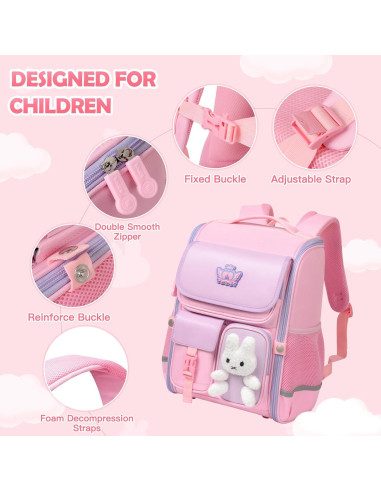 Mochila Escolar Kawaii VNINE Rosa para Niñas 17.8L