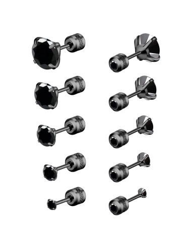 5 Pares Pendientes de Stud Acero Inoxidable Hipoalergénicos 2-6mm