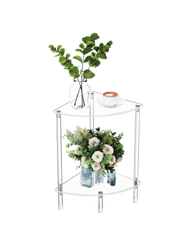 Mesa Lateral Acrílica Triangular Bkemiy 30x30x50 cm 2 Niveles