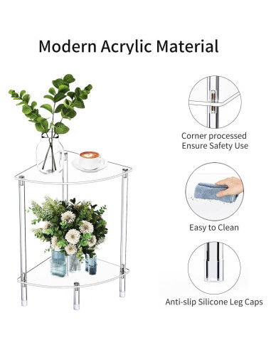 Mesa Lateral Acrílica Triangular Bkemiy 30x30x50 cm 2 Niveles