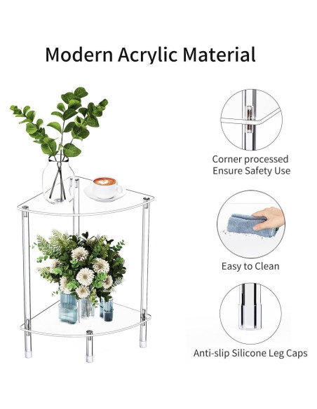 Mesa Lateral Acrílica Triangular Bkemiy 30x30x50 cm 2 Niveles