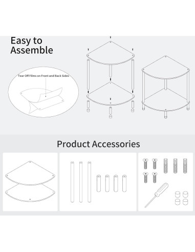 Mesa Lateral Acrílica Triangular Bkemiy 30x30x50 cm 2 Niveles