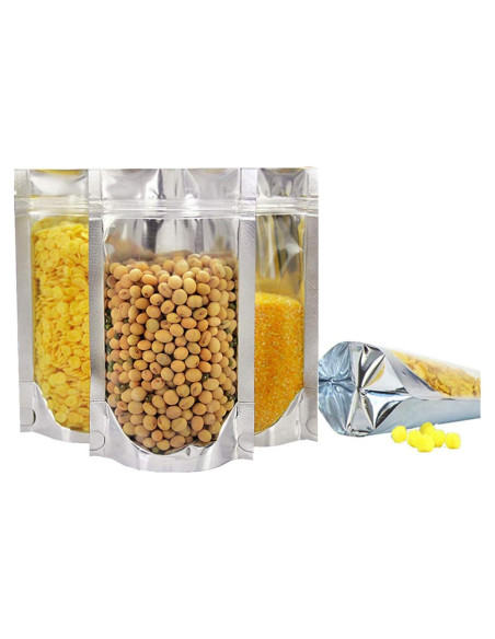 100 Bolsas Reutilizables Mylar 8x12+10 cm Cierre Ziplock