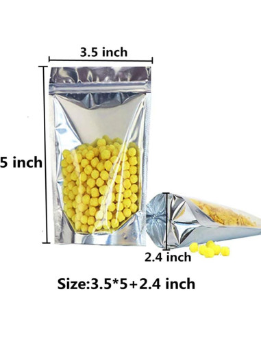 100 Bolsas Reutilizables Mylar 8x12+10 cm Cierre Ziplock