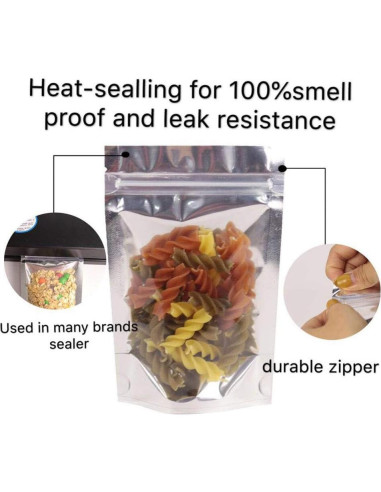 100 Bolsas Reutilizables Mylar 8x12+10 cm Cierre Ziplock