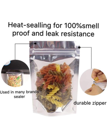 100 Bolsas Reutilizables Mylar 8x12+10 cm Cierre Ziplock