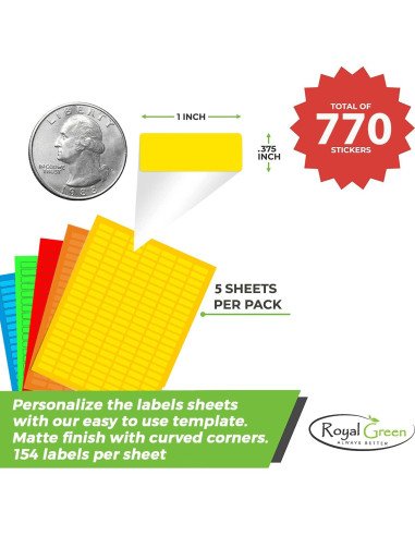 Etiquetas adhesivas pequeñas Royal Green 25.4x10mm 770 unidades
