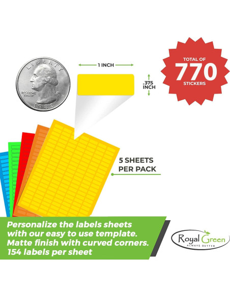 Etiquetas adhesivas pequeñas Royal Green 25.4x10mm 770 unidades