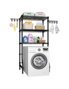 Estante de Lavandería Ulif U8 Negro, 3 Estantes Ajustables, 89x43.9x193.5 cm