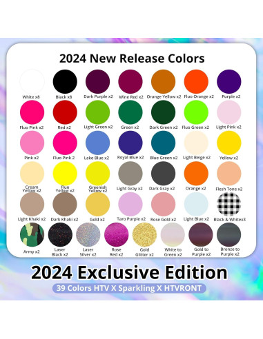 Vinilo de Transferencia de Calor HTVRONT 100 Colores 30.48x25.4cm