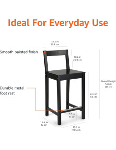 Taburete de Madera Amazon Basics con Respaldo Negro 60.96 cm 2