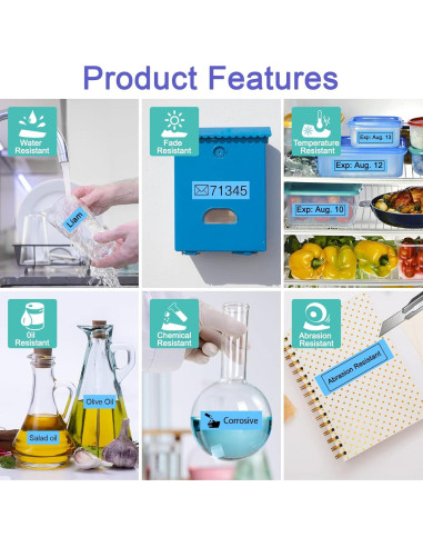 Cinta Etiqueta NineLeaf 4 Pack 12mm Negro sobre Azul MK531