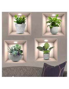 Adhesivos de Pared 3D KeLay Fs - Plantas Verdes 4 Piezas