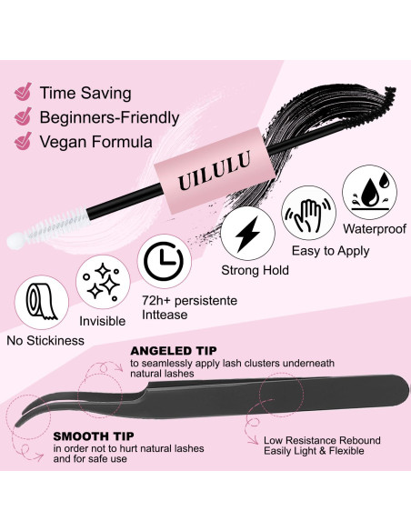Kit de Extensión de Pestañas DIY UILULU 280pcs 30D 40D 9-16mm