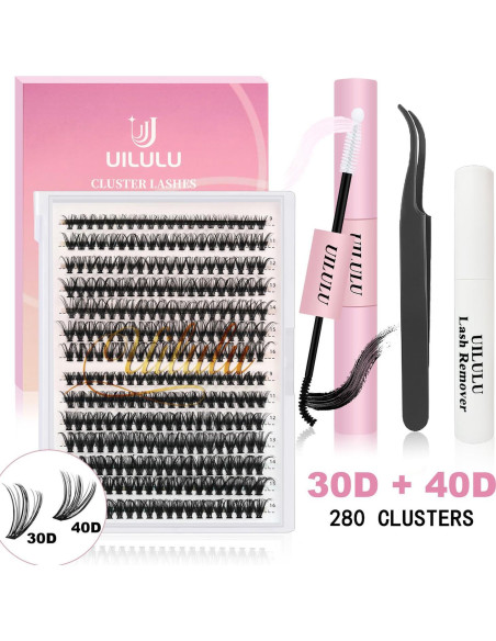 Kit de Extensión de Pestañas DIY UILULU 280pcs 30D 40D 9-16mm